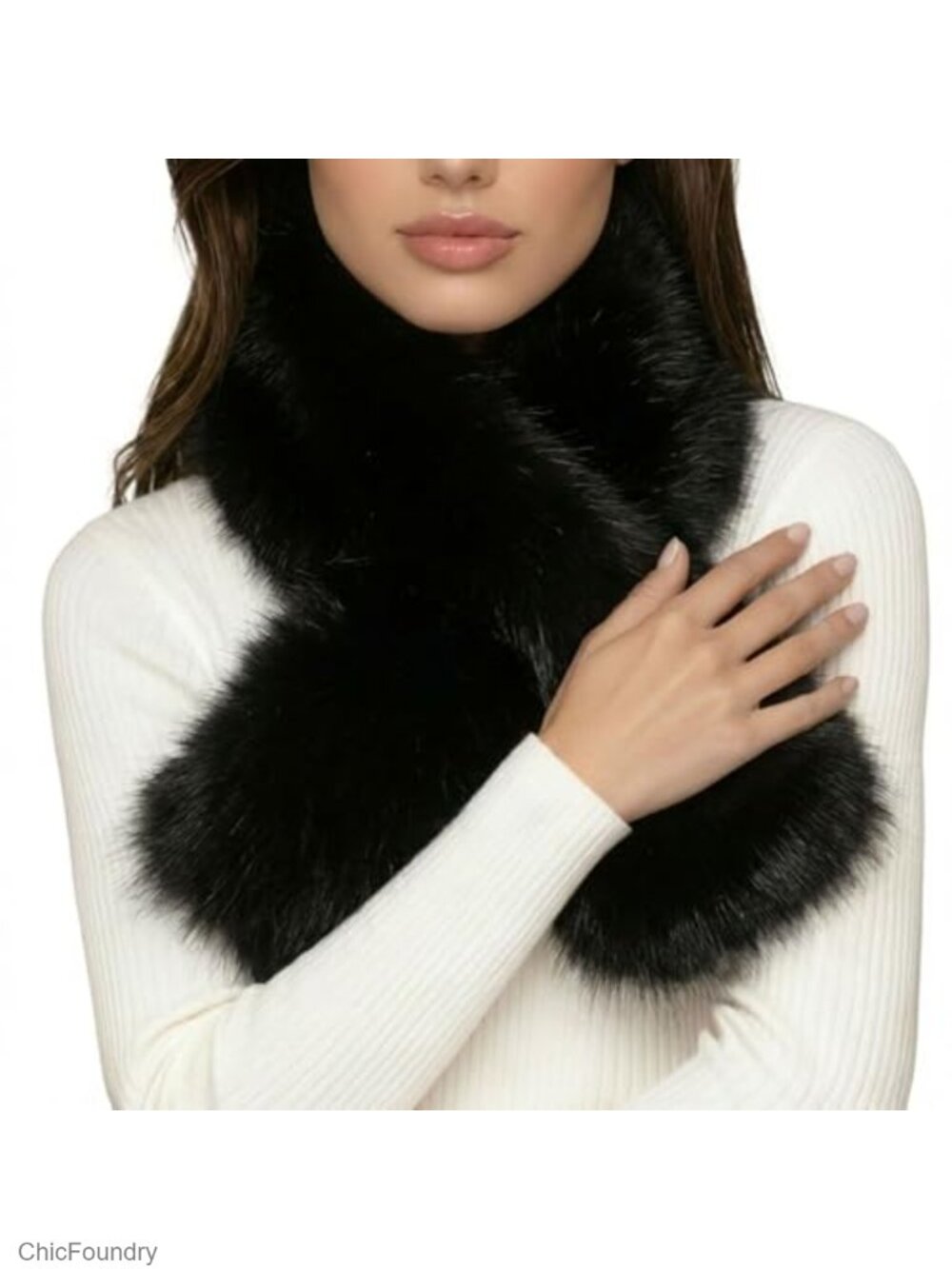 Faux Fur Neck Warmer Scarf Slit Loop Winter Wrap for Women